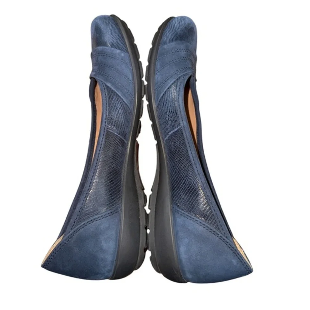 Hotter Natasha Flats Womens US 9 Pre-Owned Ballet Shoes Blue Snakeskin Embossed‎